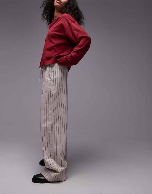 Topshop pull on tie waist striped straight leg pants