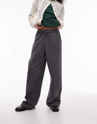 Topshop pull on tie waist trouser in charcoal-Grey