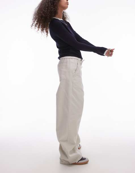 Topshop pull on tie waist trouser in stone