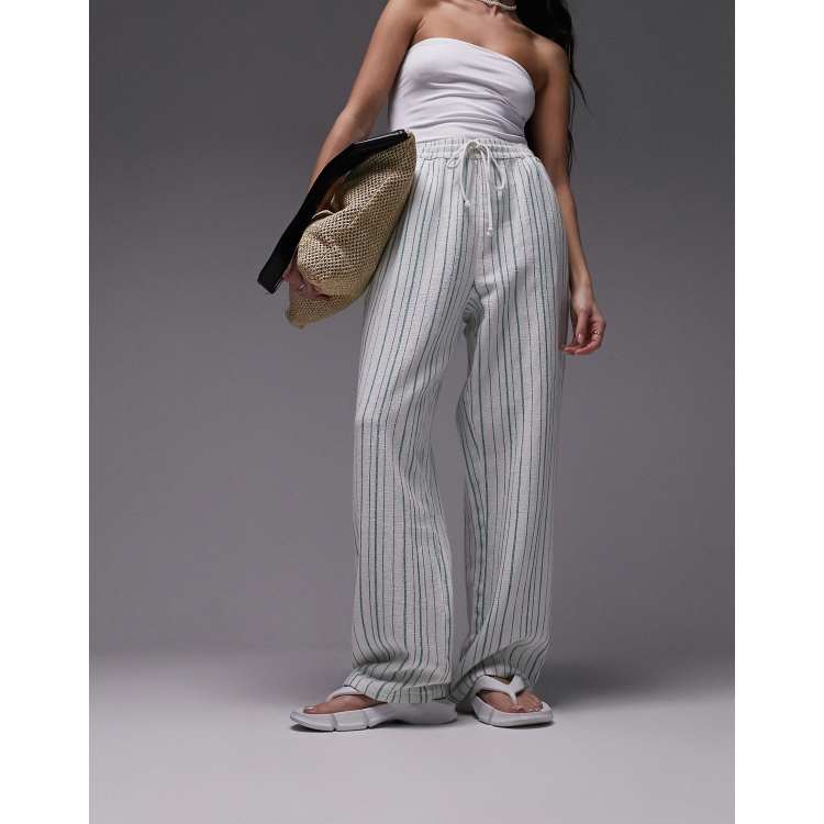 ASOS DESIGN wide leg pants in cream and black stripe