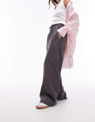 Shop Topshop Pull On Wide Leg Pants In Gray