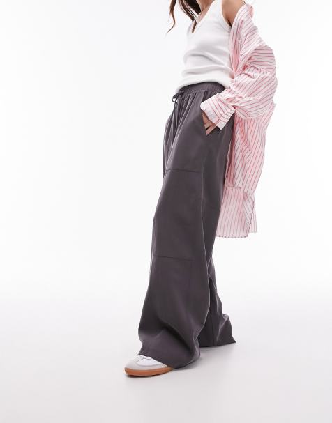 Black Wide-leg Pants, Casual Pants, Black Trousers, Pull-on Pants