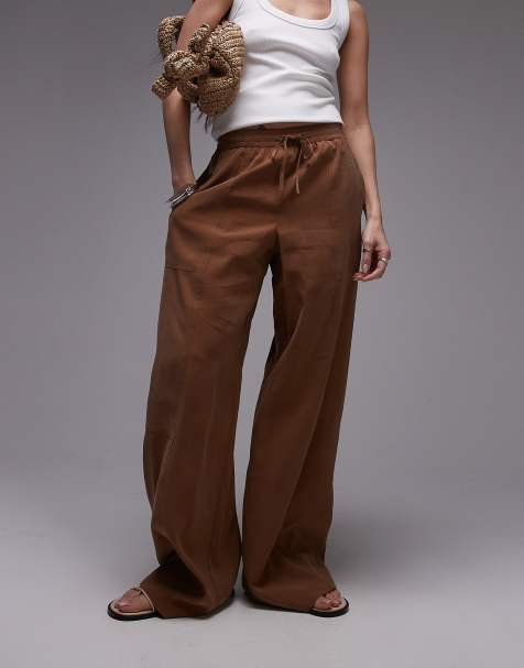 Topshop pull on wide leg pants in rust - view 1
