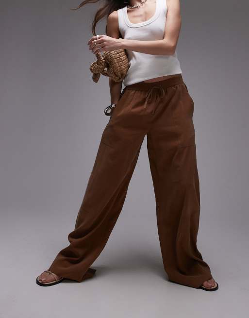 Topshop pull on wide leg pants in rust, 3 of 5