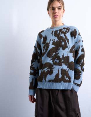 Pull oversize à motif texturé en maille bouclée - Bleu XS