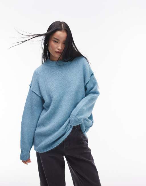 Topshop - Pull oversize en maille à coutures contrastantes apparentes - Bleu, 2 de 4
