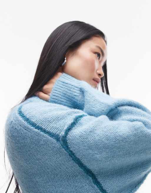 Topshop - Pull oversize en maille à coutures contrastantes apparentes - Bleu, 3 de 4