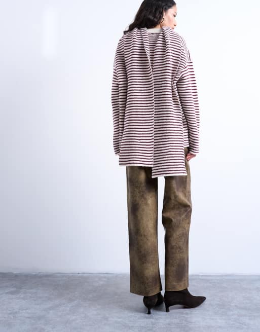 Topshop - Pull oversize en maille à rayures avec écharpe - Prune, 2 de 4