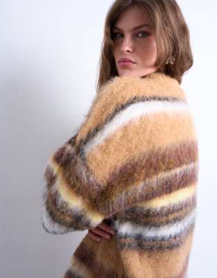 Topshop - Pull oversize en maille à rayures - Neutre