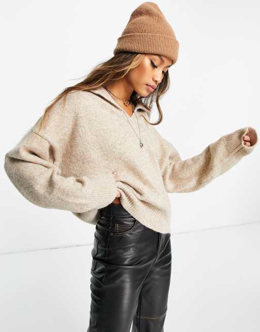 Topshop - Pull oversize en maille avec col décontracté - Beige
