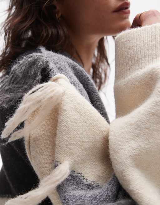 Topshop - Pull oversize en maille effet patchwork avec pampilles - Neutre, 4 de 4