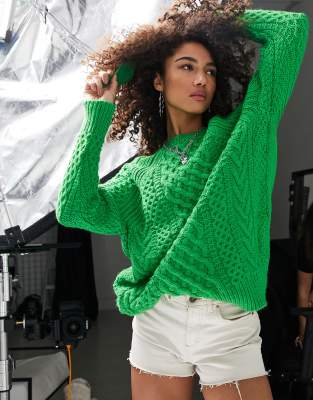 Topshop - Pull oversize en maille torsadée - Vert | ASOS