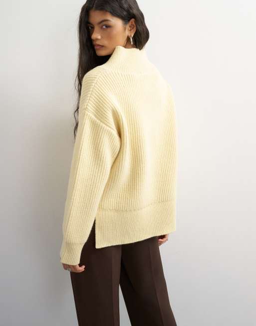 Topshop pull premium en laine d'agneau à col V haut jaune, 4 de 4