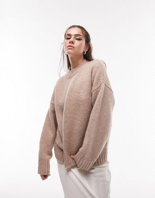 Topshop knitted crew neck jumper in oat - ASOS Price Checker