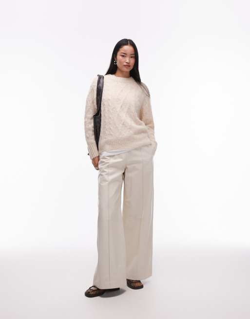 Topshop - Pull ras de cou décontracté en maille duveteuse torsadée - Crème, 2 de 4