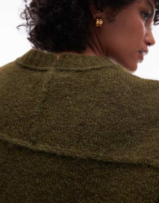 Topshop - Pull ras de cou en maille à coutures apparentes - Kaki, 3 de 4