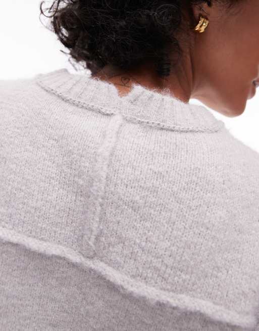Topshop - Pull ras de cou en maille avec manches raglan et coutures apparentes - Gris, 3 de 4