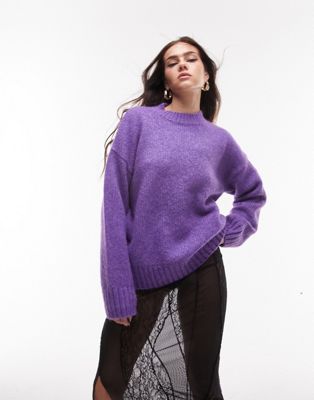 Topshop knitted crew neck jumper in purple - ASOS Price Checker