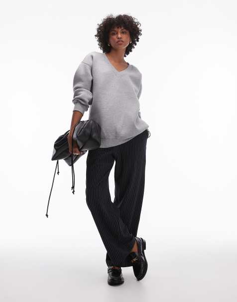 Topshop – Pullover aus hochwertigem Scuba-Stoff in Grau mit V-Ausschnitt - view 1