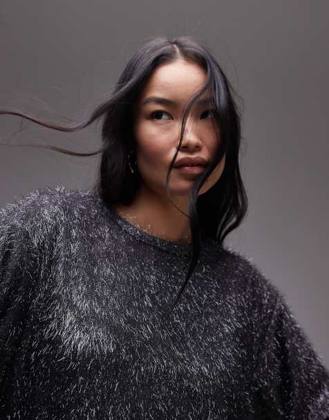 Topshop – Pullover in Graphitgrau mit Lamettastruktur - view 1