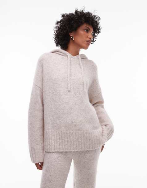 Topshop fluffy hoody co-ord in oat