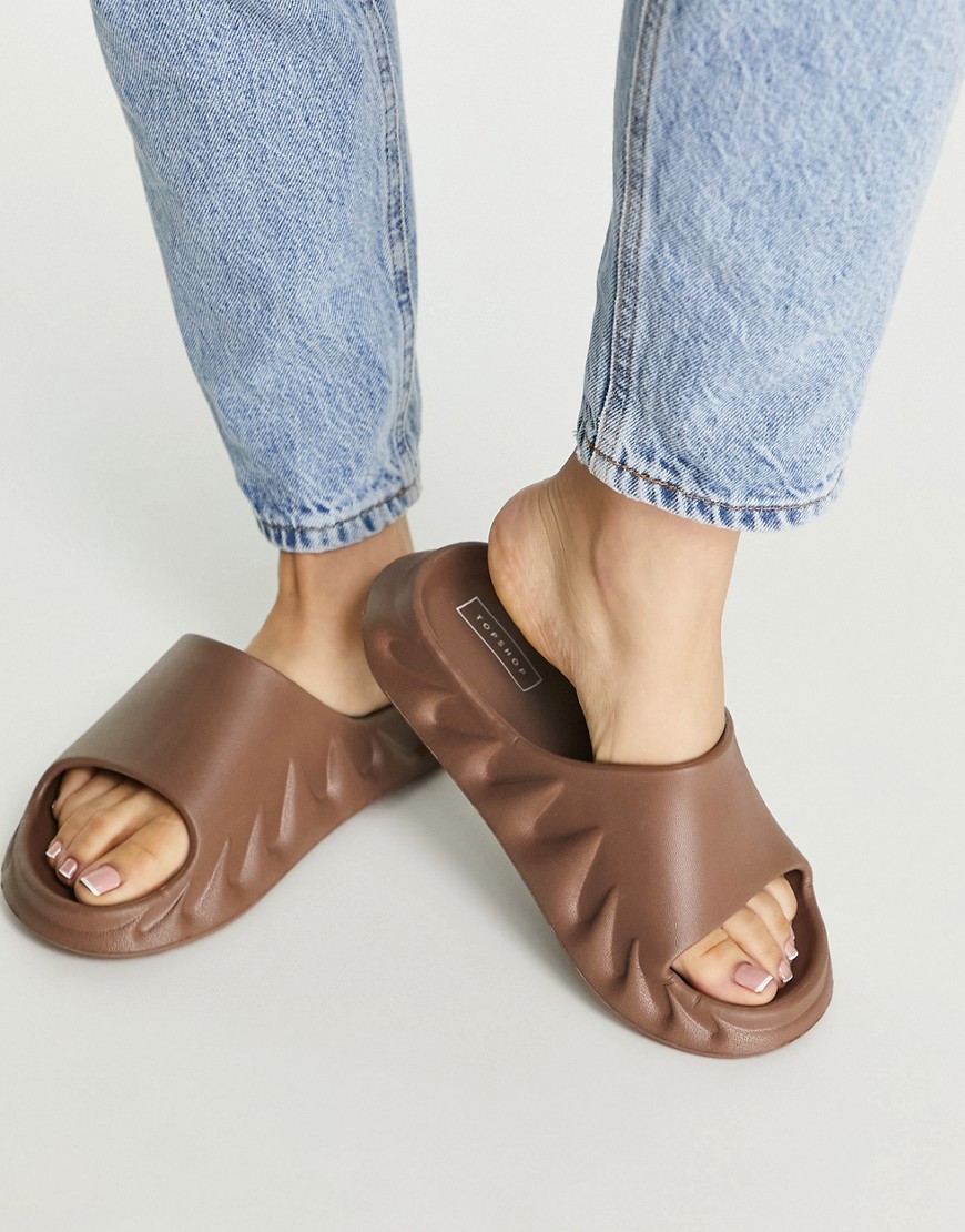 Topshop Pye mule slider sandal in chocolate-Brown