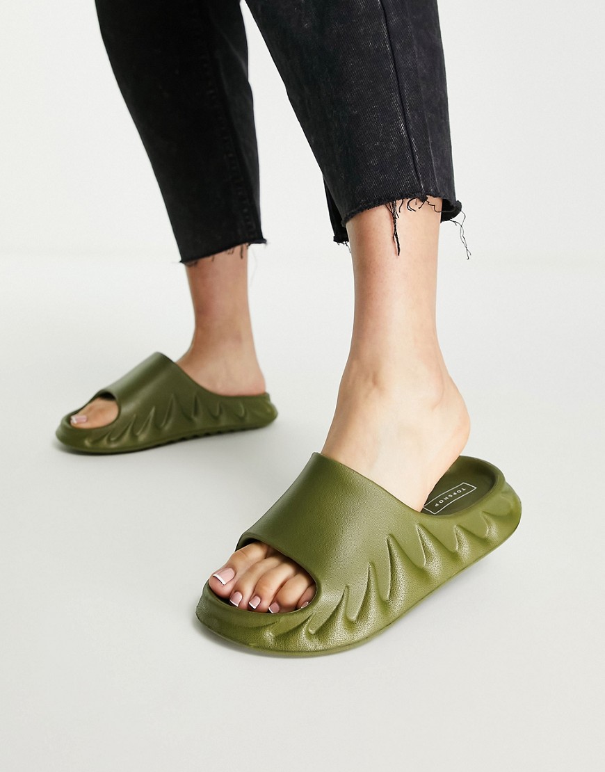 Topshop Pye mule slider sandal in khaki-Green