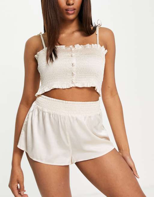 Topshop – Set aus Satin mit Pyjama und Morgenmantel in Ecru, 2 von 3