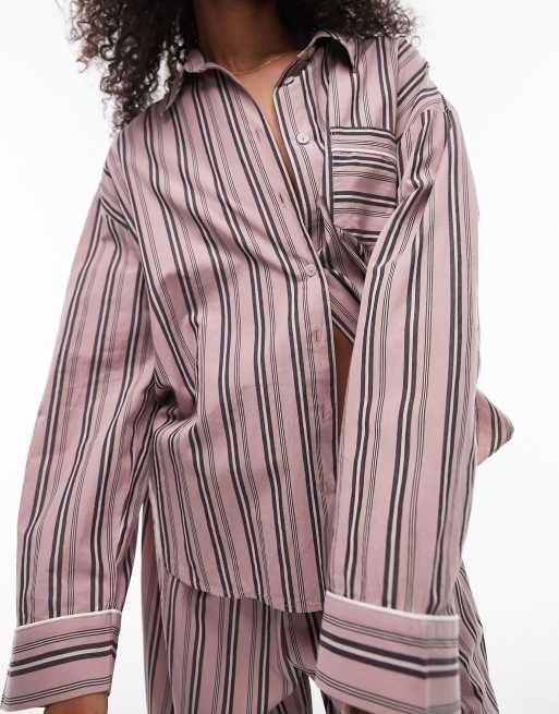 Topshop - Pyjama avec pantalon et chemise en coton rayé - Rose, 2 de 4