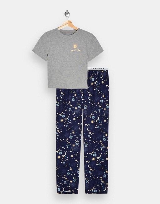 Topshop pyjama set in navy celestial print