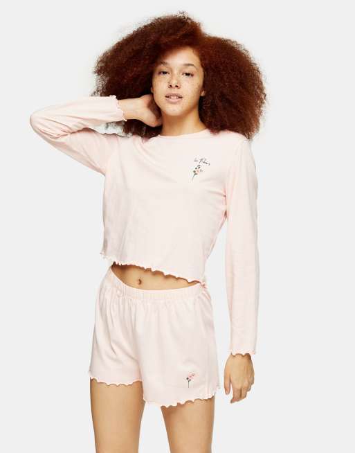 Topshop - Pyjamaset met lange mouwen in perzikkleur