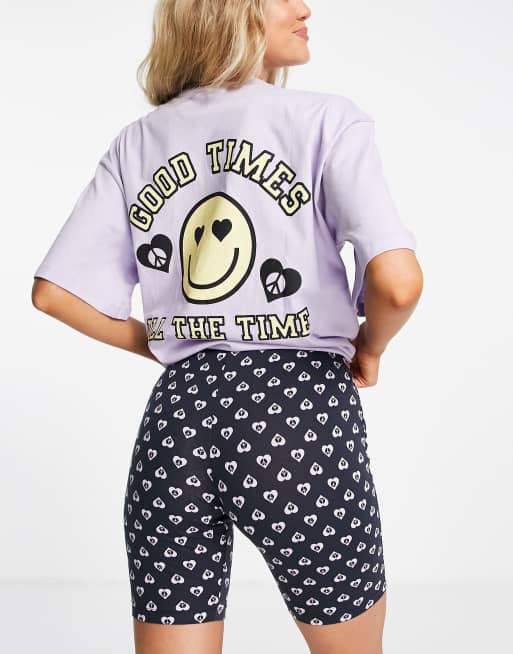 Topshop - Pyjamaset met top en short met 'Good Times' in lila 