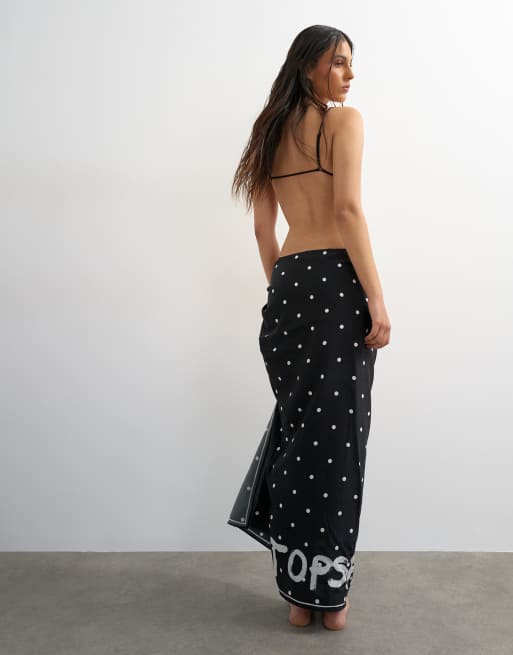 Topshop – Quadratischer Sarong in Schwarz mit weißen Polka Dots, 4 von 4