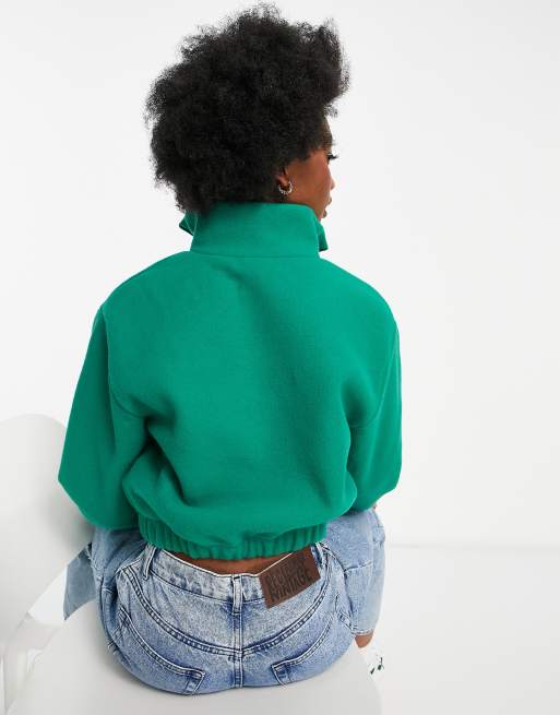 Topshop quarter zip dad fleece sweatshirt in green