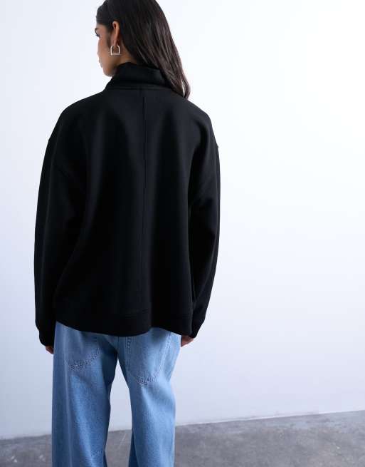 Topshop quarter zip sweat in black, 3 of 4