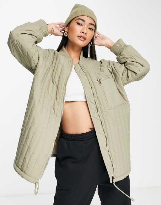 Topshop quilted bomber liner jacket in sage | ASOS