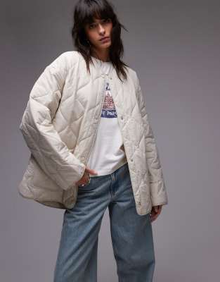 Topshop Quilted Chuck On Liner Jacket In Stone-neutral