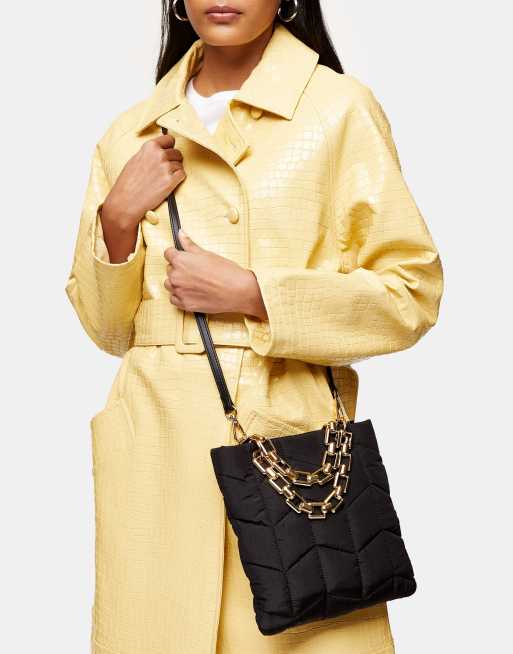 quilted chunky chain detail crossbody bag in black ASOS