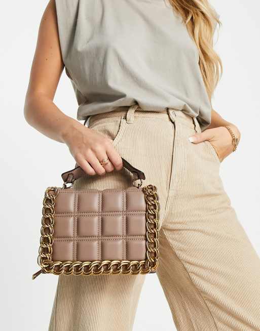 Topshop quilted cross-body bag with chain in mink