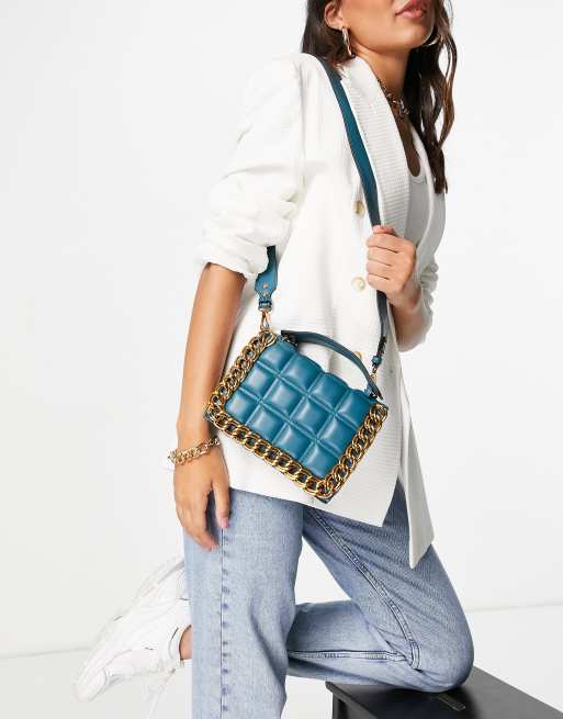 quilted crossbody bag with chain in teal ASOS