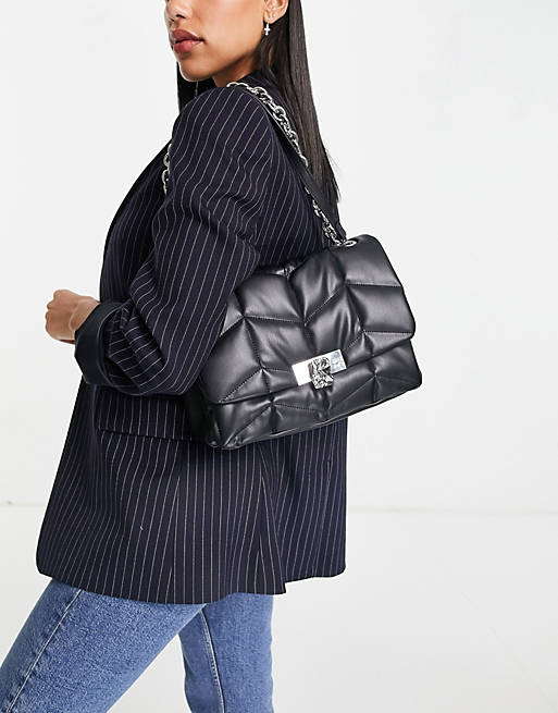 Bags & Purses Topshop quilted hammered metal shoulder bag in black 