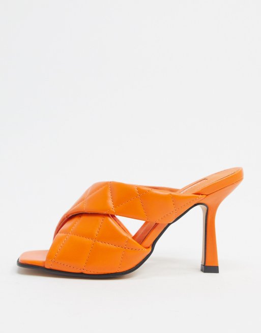 Topshop quilted heeled mules in tangerine, 2 of 4