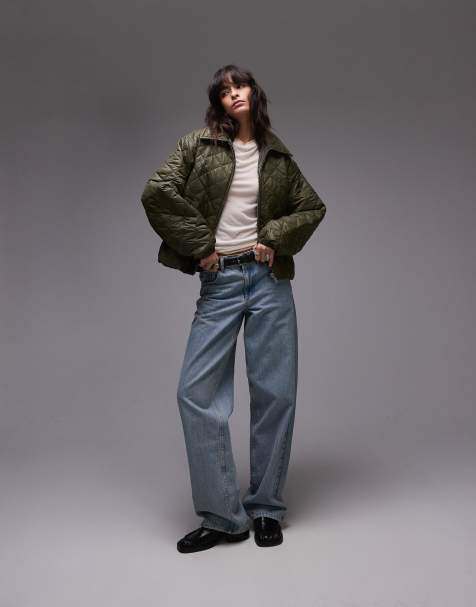 Topshop quilted liner jacket in khaki - view 1
