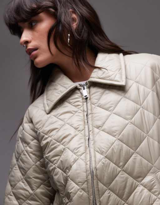 Topshop quilted liner jacket in stone | ASOS