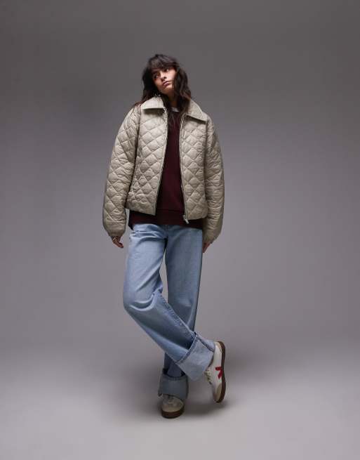 Topshop quilted liner jacket in stone | ASOS