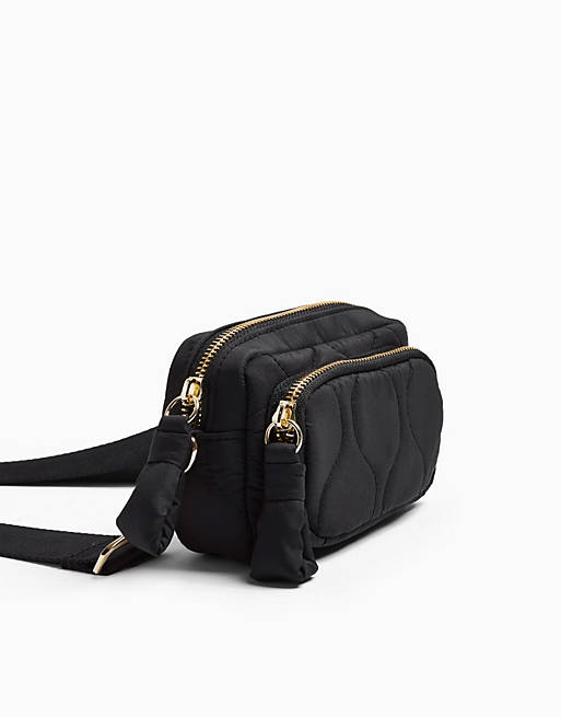 Women Topshop quilted micro crossbody bag in black 