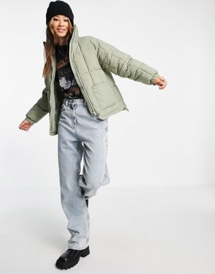 Topshop quilted mid length puffer jacket in sage