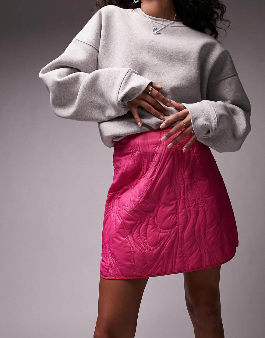 Topshop quilted mini skirt in hot pink