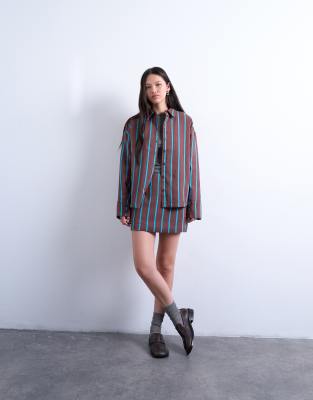 Topshop Quilted Oversized Striped Shirt - Part Of A Set-multi In Multi