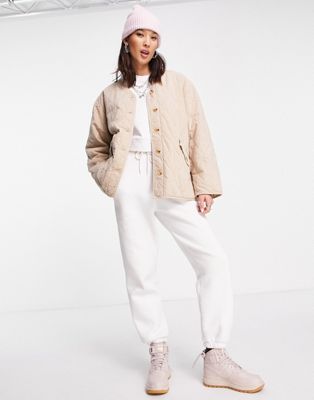 Topshop quilted ovoid shirt jacket in stone